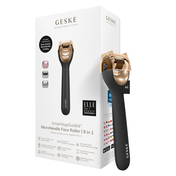 GESKE | SmartAppGuided™ MicroNeedle Face Roller | 9 in 1 | mit Rosenquartz | Microneedling | Professionelles Mikroneedlinggerät | Needleroller | Beauty Roller Gesicht | Mikroneedlingroller