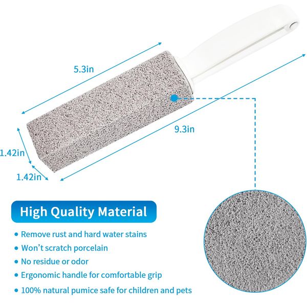 4TH Pumice Stone for Toilet Bowl Cleaning,Scouring Stick with Handle,Powerfully Away Limescale Stain,Hard Water Ring, Calcium Buildup,Iron,Rust.Remover for Tile Bath-tub - 2 Pack