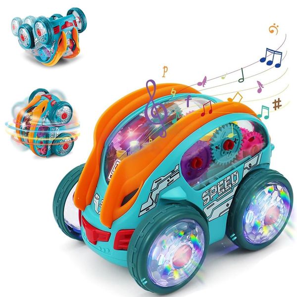 Speedlite Dynamic Gear-Powered Car with Led Lights, Children's Transparent Luminous Toy Car, Bump and Go Toy Cars with Colorful Moving Gears, Transparent Luminous Toy Car Suitable for Boys Girls