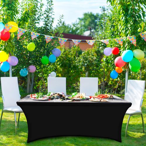YOUR CHAIR COVERS Rectangular Spandex Table Covers 6ft Fitted Tablecloth Wedding Event Patio Table Decorations Elastic Fabric Stretch Table Covers for 6 ft Folding Table (Black)