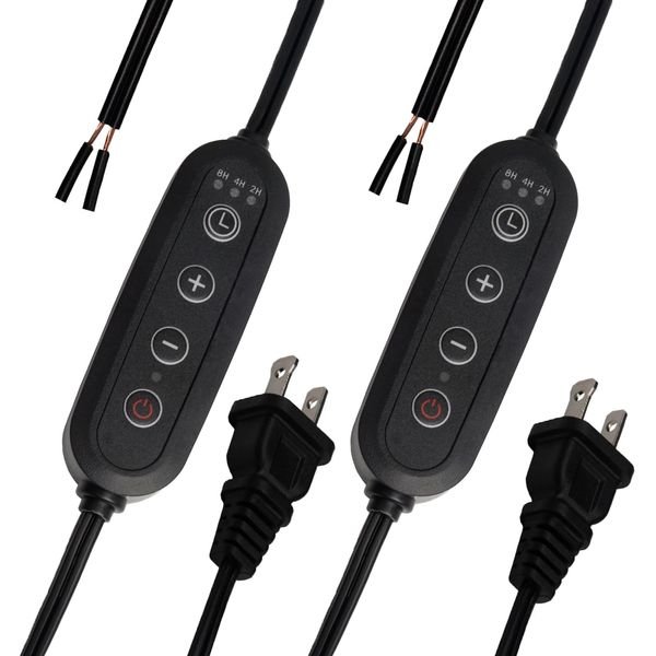 2Pack Plug-in Dimmer 110-120V Timer Switch Wire for Grow Lights Aromatherapy Diffuser 2H/4H/8H Dimmer Inline Lights Switch for LED Lamp/Incandescent/Halogen Bulb