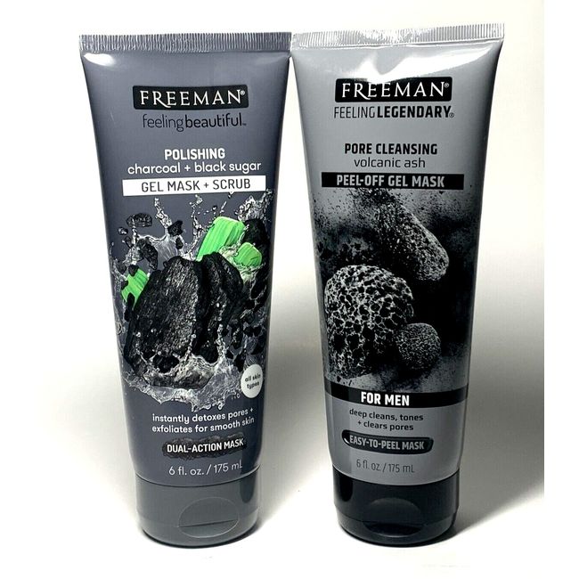 Freeman Charcoal black sugar scrub + Volcanic Ash Peel Off Gel Mask &  - 2 Pack