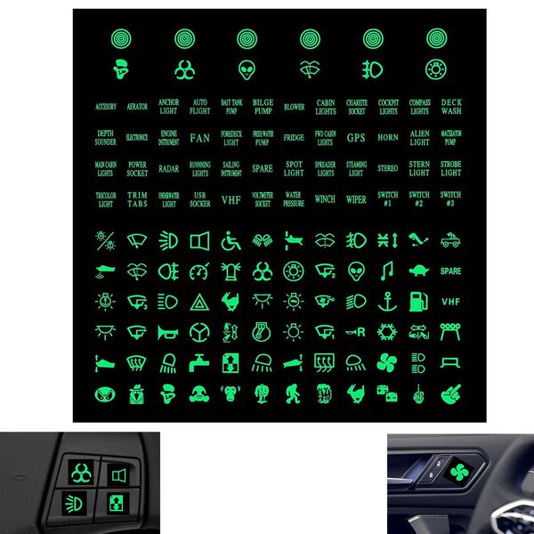 PLATEYTR Funny Car Stickers Set - Button Stickers for Car Control Panel, Interior Decals, Glow-in-the-Dark Boat and Stickers