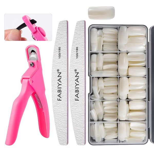 AAGWW Nail Paste Nail Type Acrylic Nail Art Tool Set DIY Solid Color Nail File Transparent Beginner Storage Case 10 Different Sizes (Design: Natural Paste Set)