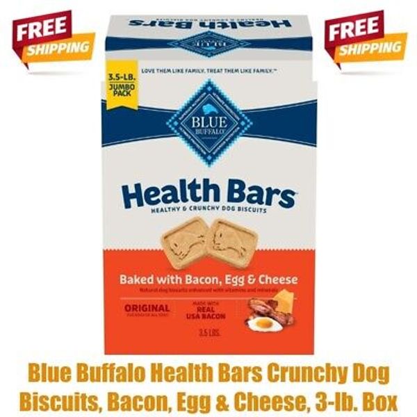 3 lb Box, Blue Buffalo Health Bars Crunchy Dog Biscuits, Bacon, Egg & Cheese