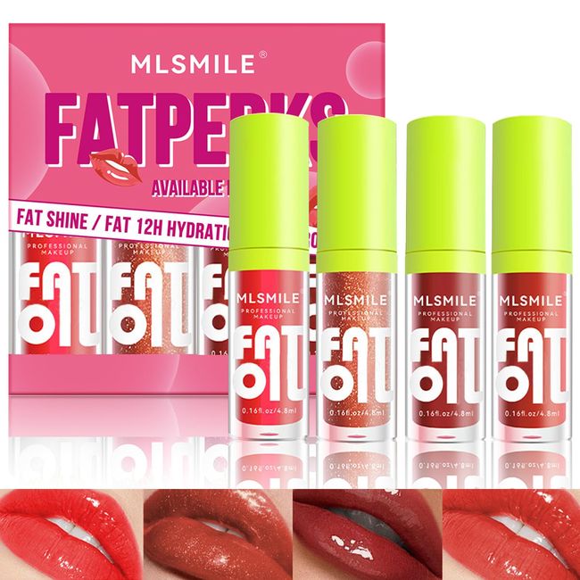 Leogony 4PCS Fat Oil Lip Gloss Set, Tinted Lipgloss, Clear Lip Oil for Girls Women Gift, Lip Plumping Moisturizing Long Lasting Non-Sticky