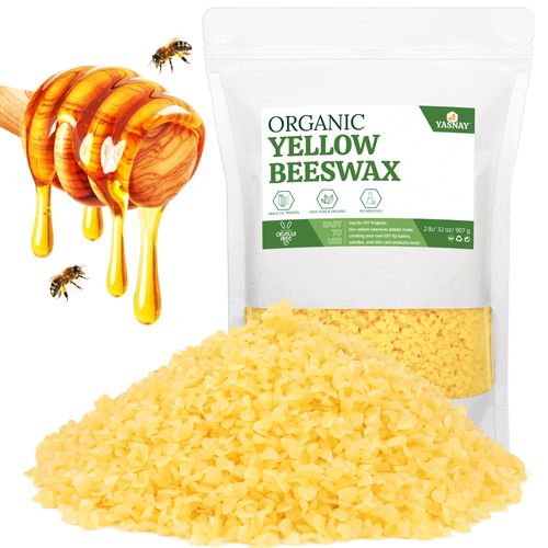 YASNAY Yellow Beeswax Pellets 2LB, 100% Organic Beeswax, Beeswax for Candle Making, Body, Skin Care DIY, Lip Balm and Soap Making Supplies