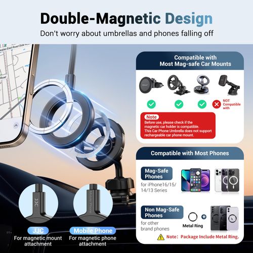 Double Magnetic Car Phone Umbrella,UPF 45+ Magnet Cellphone Sun Shade Shield with 360°Adjustable & Black Anti-UV Coating,Phone Umbrella for Magsafe Car Mount & Smartphone for Driving Anti-Glare PINK