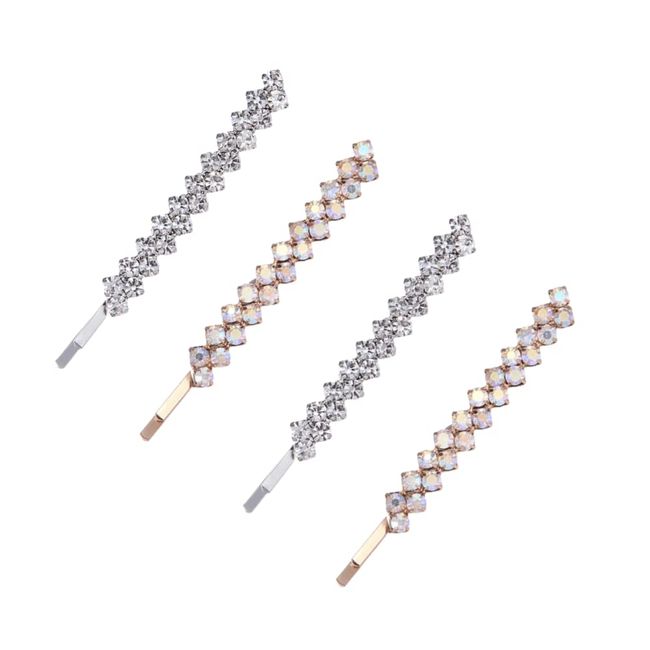 4 Pieces Rhinestone Bobby Pins Bling Crystal Metal Hair Clips Grips Slide Single Row Slim Diamante Rhinestone Bobby Pin for Brides Girls