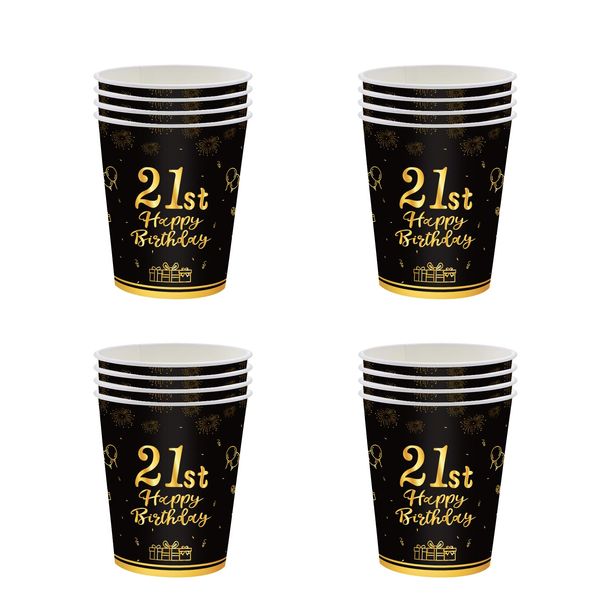 Happy 21st Birthday Paper Cups Black and Gold,16Pc Disposable 21st Tableware Party Cups,21st Birthday Party Decorations Paper Cup for Girls,Boys,Kids,Him,Her 21st Birthday Party Supplies Table Decor