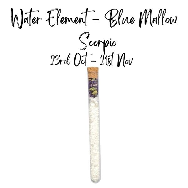SCORPIO BATH SALTS | Himalayan Bath Salts with Dried Blue Mallow Flowers | Water Element Bath Salts | Scorpio Bath Shot | Horoscope Gifts | Zodiac Gifts