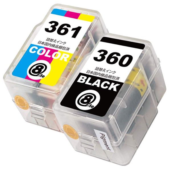 BC-360 XL (BK/Pigment Black) + BC-361 XL (CL/Color) [Set of 2] Newest Compatible "Refill Ink" (High Capacity) 360 361 Ink BC360 BC361 BC-360xl BC-361xl Refill Compatible with Genuine Canon Canon