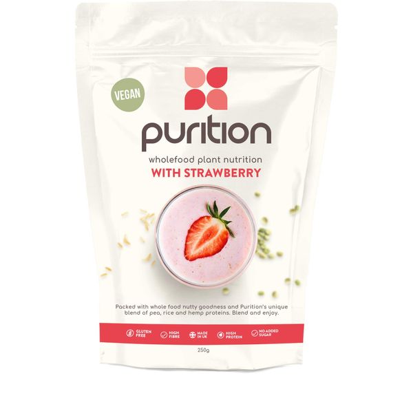 Purition Vegan Strawberry Dairy Free Natural Protein Powder for Keto Diet Shakes and Meal Replacements Shakes - 250g