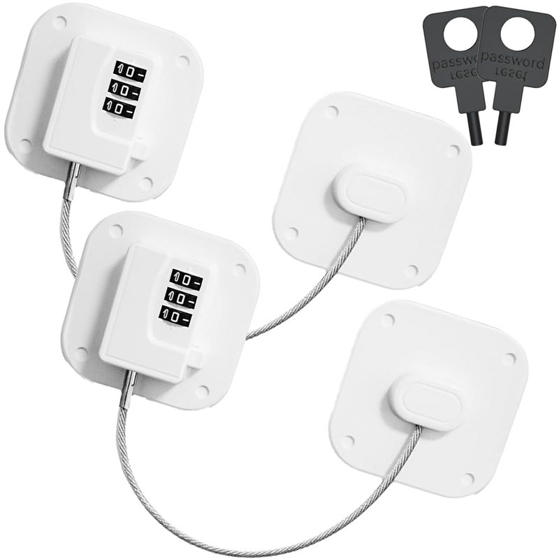 2 Piece Fridge Lock Set, White Window Locks, Door Lock Without Drilling ...