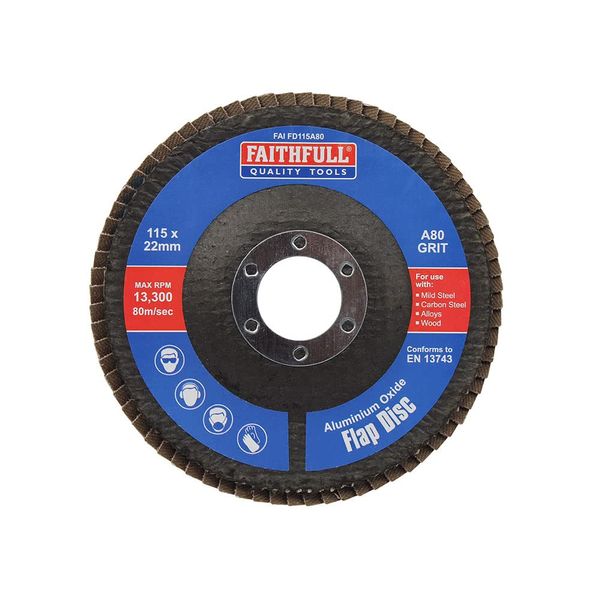 Faithfull Sanding Flap Disk Aluninium Oxide 80 Grit (Medium) 115mm (4.5") For Angle Grinders