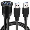 USB Panel Flush Mount Cable, USB 3.0 Extension USB Mount, Dash Mount, Flush Mount, Panel Mount Cable for Car, Boat, Motorcycle (1m Dual End)