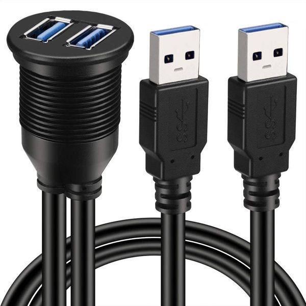 USB Panel Flush Mount Cable, USB 3.0 Extension USB Mount, Dash Mount, Flush Mount, Panel Mount Cable for Car, Boat, Motorcycle (1m Dual End)