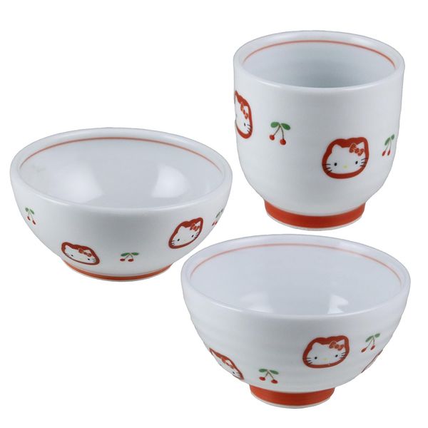 CtoC JAPAN 888321 Hello Kitty Cherry Dining Table Set / Rice Bowl φ4.2 inches (10.7 cm), Tea Cup φ2.9 inches (7.4 cm), Small Bowl φ4.7 inches (11.9 cm), Arita Ware, Made in Japan