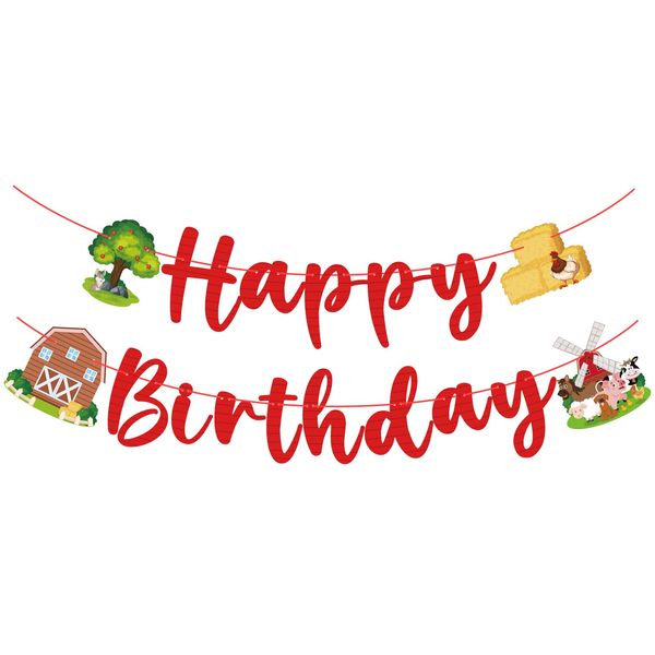 Farm Happy Birthday Banner Sign for Backdrop Farm Animal Theme Happy Birthday Decorations Barnyard Bunting Banner Garland Birthday Party Supplies for Kids Baby 1st 2nd 3rd Party Banner Hanging Decor