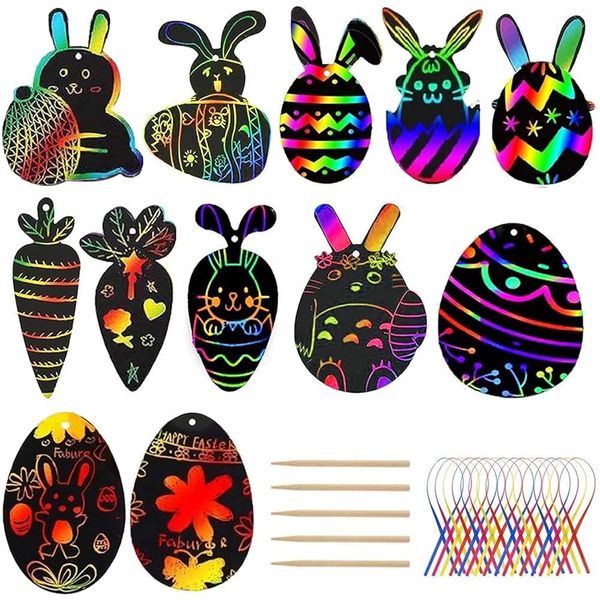 Faburo 36-Piece Easter Craft Set: Scratch Art Kit for Kids, Ages 3+ (Not Foldable)