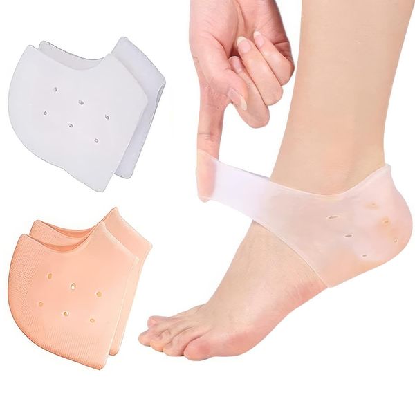 2 Pairs Silicone Heel Sleeves, Silicone Heel Protectors, Breathable Heel Protectors, Breathable Heel Cushion, Reusable Heel Protectors, for Reduce Pressure on Heel, Relief Heel Pain(2 Colours)