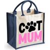 Cat Mum - Midi Small Handle Jute Bag - cat lover present (Navy)