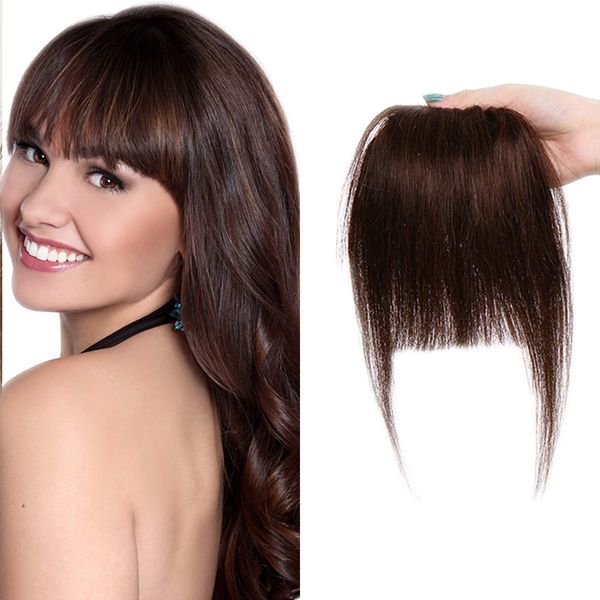 SEGO Pony Haarteil Echthaar Fringe Clip On In Front Hair One Piece Extension Verlängerung 100% Remy Human Haar glatt Mittelbraun #4 25 g