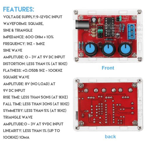 Signal Generator Kit, XR2206 Precise Function Signal Generator Frequency Module DIY Kit Sine Triangle Square Output Adjustable 1Hz-1MHz, 9-12V Direct Current Input(2 Pieces)