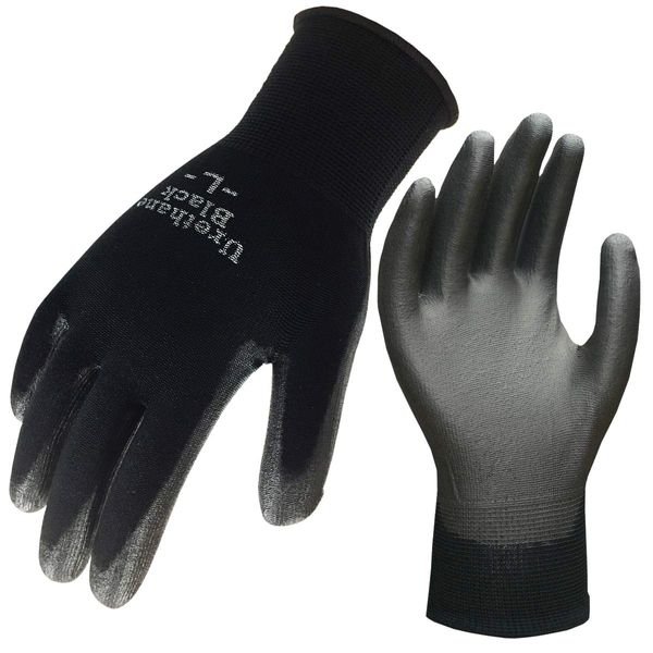 ACE AG777 Urethane Backless Gloves, Black, 3 Pairs, L Size