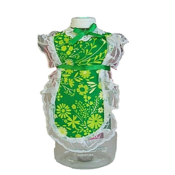 Green Flower Floral Apron Cover-up Pancake Syrup Catsup Dish Soap Bottle Gift