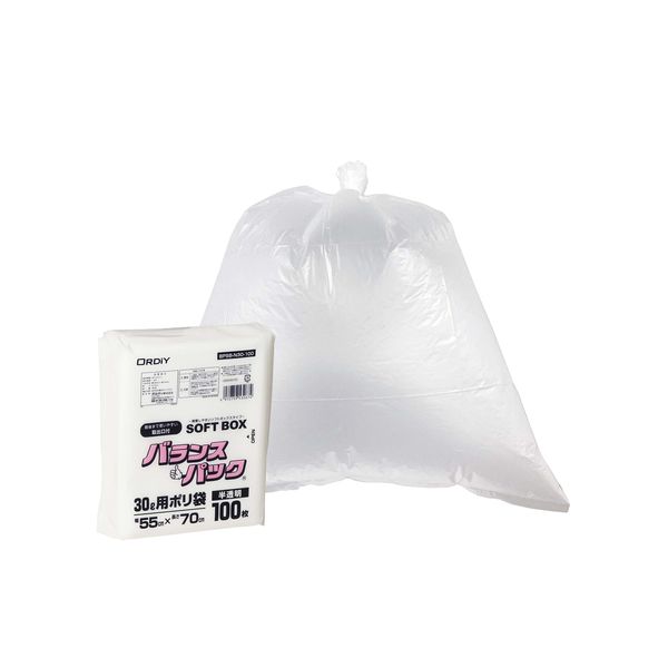 Oldi Trash Bags, 100 Sheets (30 L), Translucent, Soft Box Type, 1 Piece Removable, Balance Pack, SOFTBOX