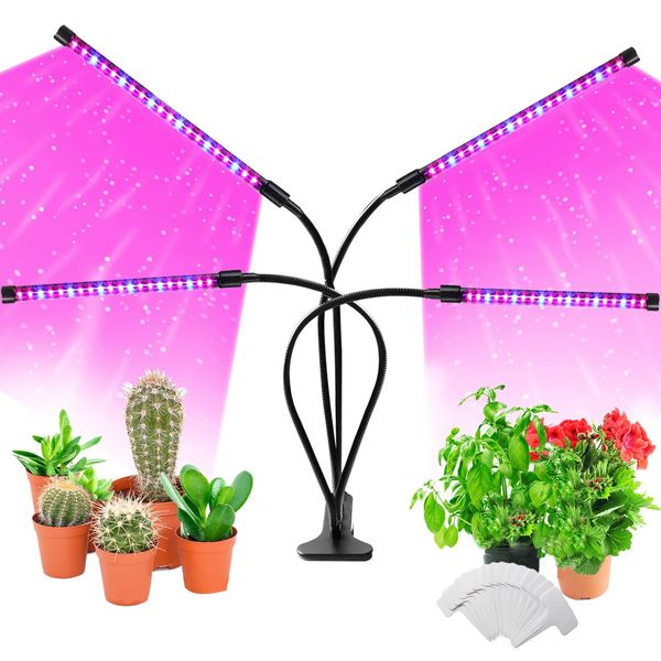 LED Grow Lights for Indoor Plants - JUEYINGBAILI Gooseneck Plant Lights with Red Blue Full Spectrum, Auto ON/Off 3 9 12 Timer, 9 Dimmable Levels Clip Plant Growing Lamp (with Power Adapter)