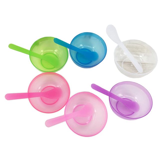 6 Pieces Plastic Facial Mask Mixing Bowl With Stirring Spatula Facemask Bowl Mud Mask Mixing Bowl DIY Skin Care Mixing Tool Kit for Lady Women Home Beauty Salon Use, Transparent Color Series