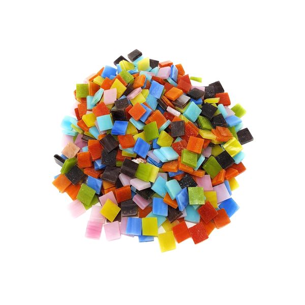 Rurumi Glass Mosaic Tiles Assorted Set 1cm x 1cm Square Random Color DIY Glass Tiles (500g)