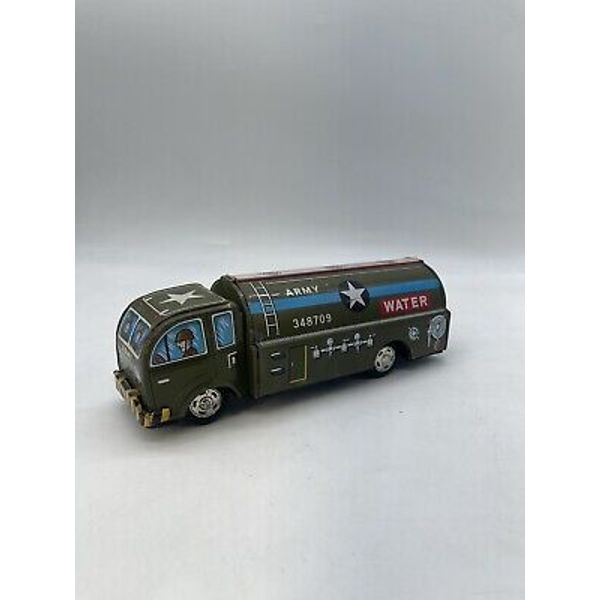 VINTAGE 1950s-1960s JAPAN HAYASHI TIN FRICTION TOY ARMY GASOLINE TANKER TRUCK