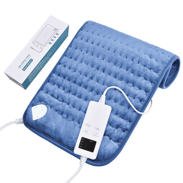 Electric Heating Pad with Automatic Shut-Off, Fast Heating Technology and Overheating Protection, 6 Temperature Levels, Safe Heating Pad with 4 Types of Timers (30 x 60 cm, Blue)