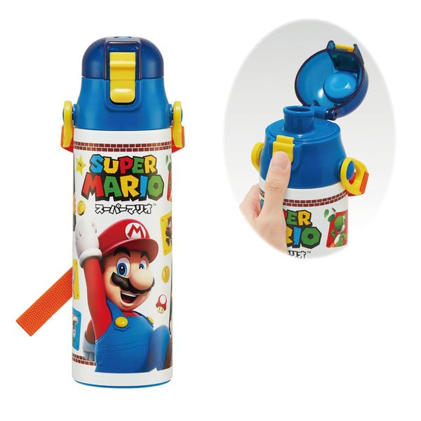 Skater SDC6N-A Water Bottle, 20.8 fl oz (580 ml), Super Mario, 23, Direct Drinking Stainless Steel, Sports Bottle