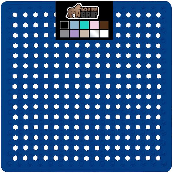 Gorilla Grip Patented Shower and Bathtub Mat, 21x21, Small Square Shower Stall Floor Mats with Suction Cups and Drainage Holes, Machine Washable and Soft on Feet Bathroom Accessories Royal Blue Opaque