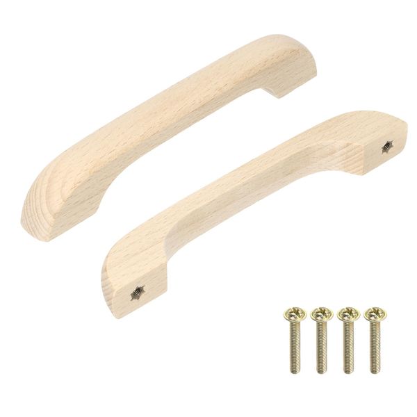 sourcing map 2Pcs Wood Drawer Pulls Handles Set 128mm/5.04" Hole Distance Beech Wood Kitchen Cabinets Knobs Handle Dresser Furniture, Wood Color