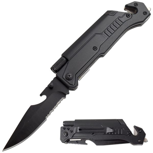 Snake Eye Tactical Tactical 6-in-1 Multi-tool Knife with Flint Fire Starter, LED Light, Bottle Opener, Belt Cutter and Windows Breaker