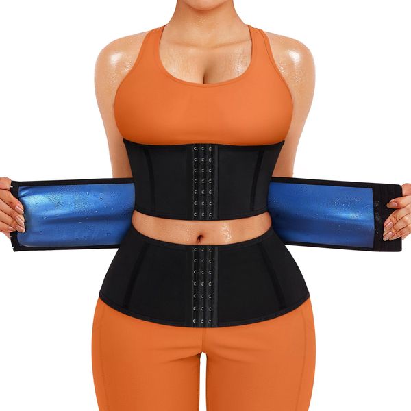 KUMAYES Damen Waist Trainer Bauchweggürtel Korsett Bauchweg Body Shaper Sauna Schwitzgürtel zum Abnehmen Taillenformer Fitness Gürtel (Schwarz, S)