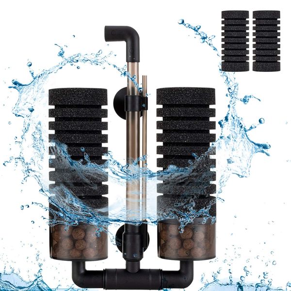 hygger Sponge Filter, Aquarium Filter Double Sponge Replaceable Media with 4 ...