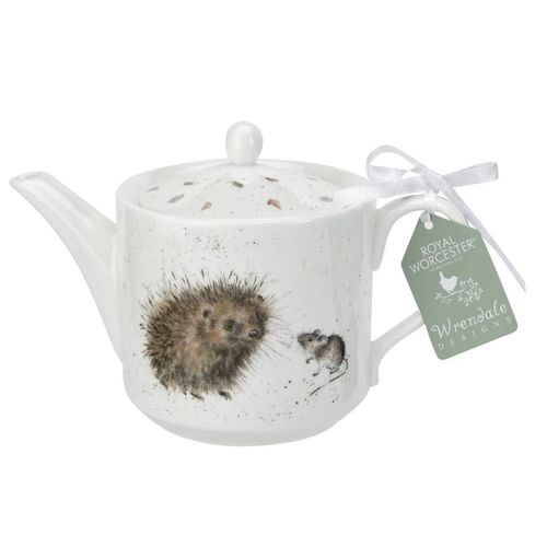 RW WN4090-XT Royal Worcester Wrendale Designs China One Pint Tea Pot-Hedgehog and Mouse, Ceramic, White