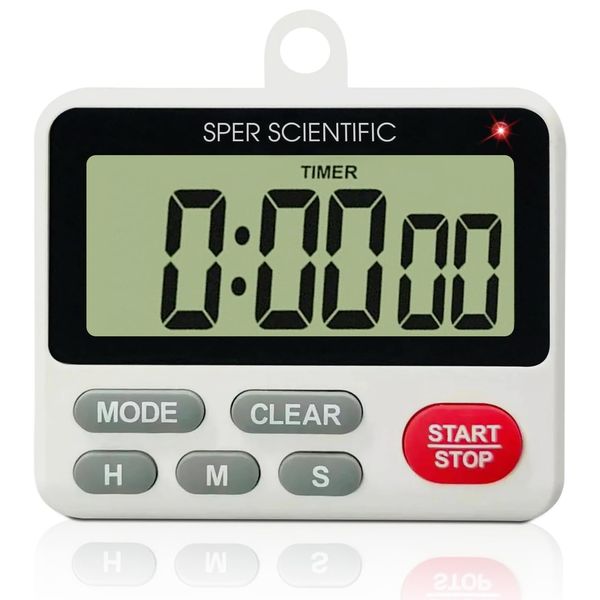Sper Scientific 24-Hour Digital Lab + Kitchen Timer with LED Light 810001 - Precision Countdown Timer with Large Display, Loud Alarm & Clock Mode - for Cooking, Lab Experiments & More