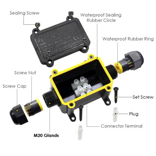 HUYU 8 Way Junction Box IP68 Waterproof Junction Box Cable Connector Outdoor Electrical External Distribution Box Earth Cable Terminal Box Cable Diameter 4 mm – 14 mm, 8 Way