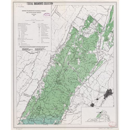 Historic Prints 20" x 24" 1982 Map of Virginia George Washington National Forest