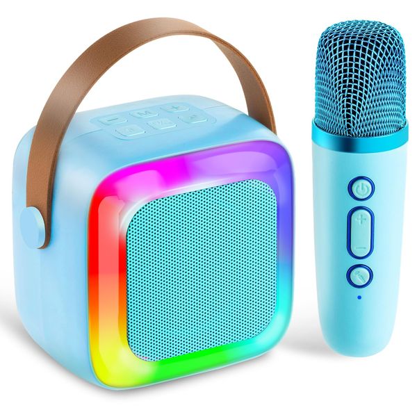 Anliuanliu Kids Karaoke Machine for Adults, Mini Portable Karaoke Bluetooth Speaker with 1 Wireless Microphone, Birthday Gifts Toys for Teen Girls Ages 4, 5, 6, 7, 8, 9, 10, 12+ Year Old (Blue)