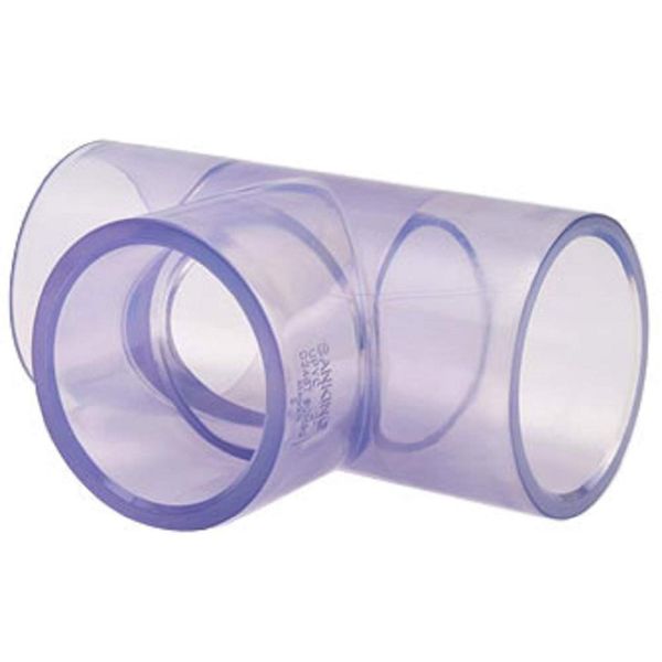 Clear PVC Pipe Fitting (bluish tint): TEE, Schedule 40/80, 3/4 Inch PVC Pipe Socket (1.05 Inch ID)