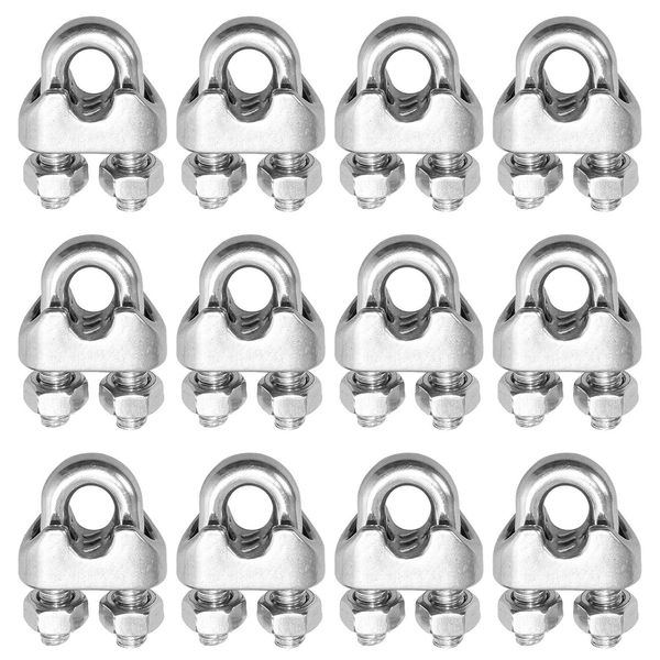 1/4 Inch 6mm Wire Rope Clamps Clip 304 Stainless Steel Cable Clip Fastener 12 Pcs