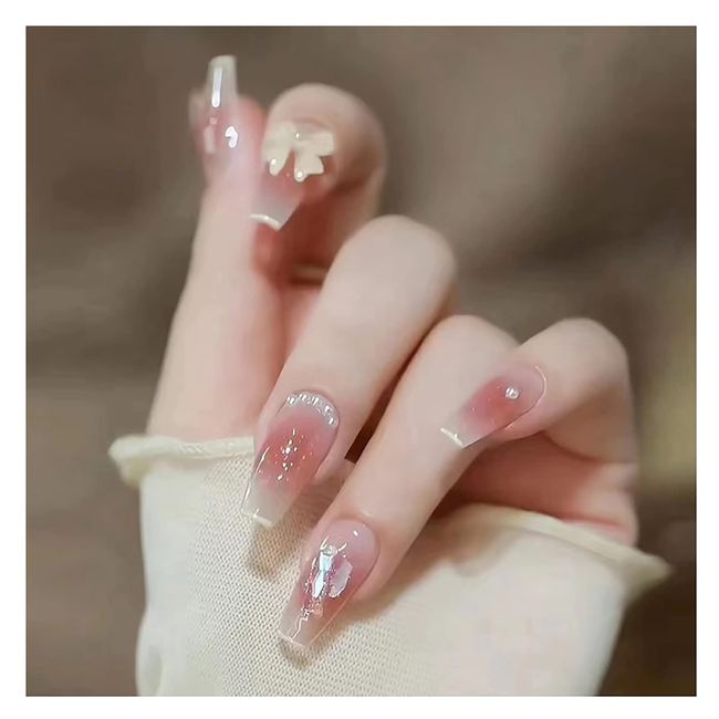 Lwenjing Z363 Nail Tip, Nail Tip, 3D Nail Tip, Handmade Nail Tip, Wedding Nail Tip, Cute, Short, Long, Popular, Japanese Style, Bride Nails, Shiny, False Nails, Pack of 24